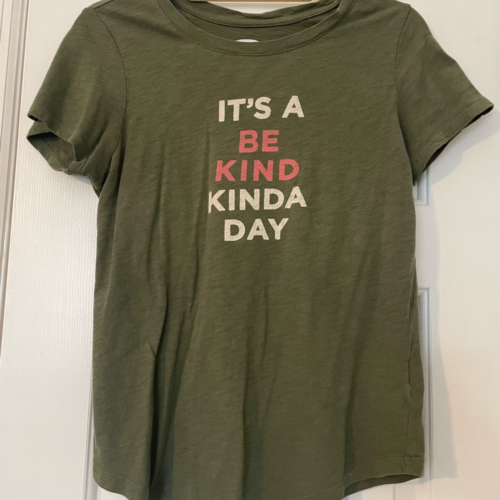 Olive Green T-Shirt - Be Kind Print